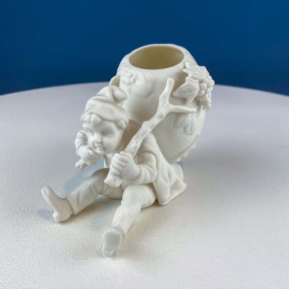 Vintage Lenwile Ardalt Porcelain Flower Vase: Boy with Wine Barrel