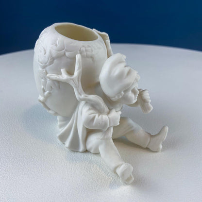 Vintage Lenwile Ardalt Porcelain Flower Vase: Boy with Wine Barrel
