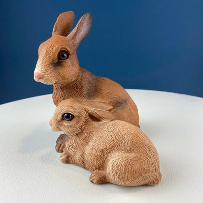 Brown Porcelain Figurine of 2 Snuggling Bunnies. Cute Hand Painted Rabbits Statuette. Gift for Him Her Bunny Collector Kids. Easter Display