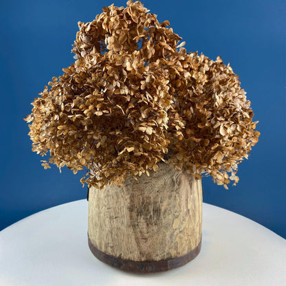 Antique Hand Carved Wood Pail: Rustic Farmhouse Dry Flower Display