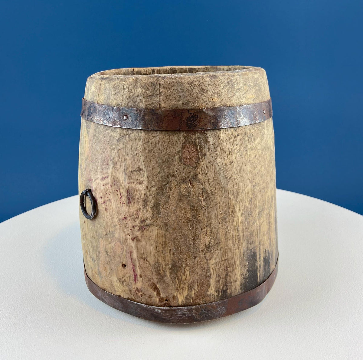 Antique Hand Carved Wood Pail: Rustic Farmhouse Dry Flower Display