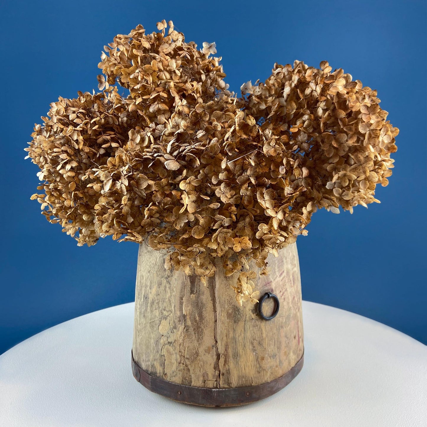 Antique Hand Carved Wood Pail: Rustic Farmhouse Dry Flower Display
