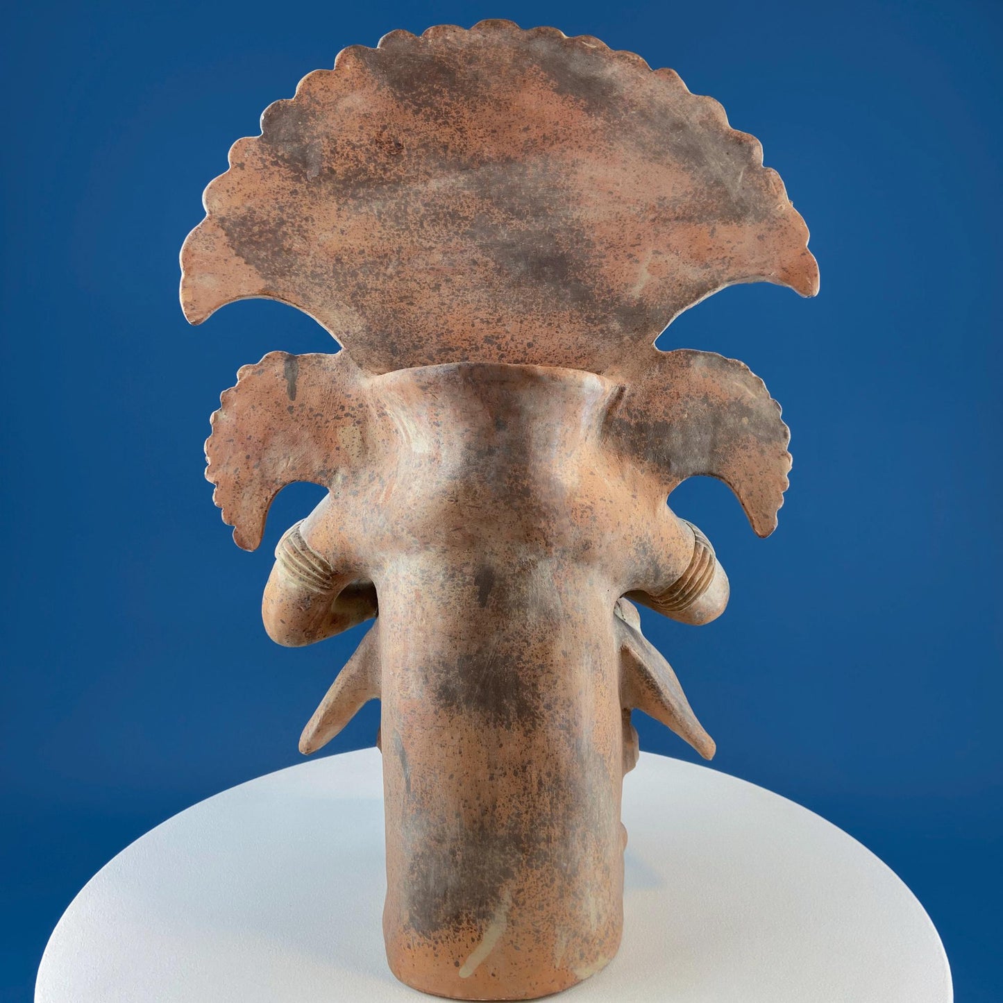 Large Pre-Columbian Style Figurative Urn Vessel Vase Pottery. Red Clay Aztec Warrior. Zapotec Art. Ethnic Home Decor. Gift for Art Collector