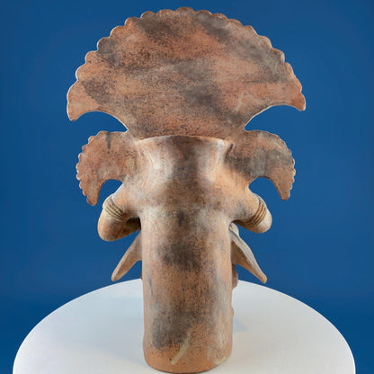Large Pre-Columbian Style Figurative Urn Vessel Vase Pottery. Red Clay Aztec Warrior. Zapotec Art. Ethnic Home Decor. Gift for Art Collector