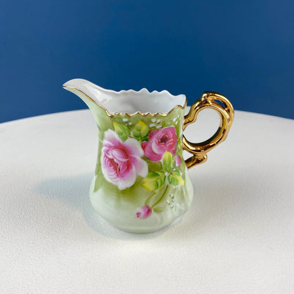 Lefton Hand Painted Tea Set. Cup Saucer Creamer Sugar Jar with Spoon. Roses Motif. Dining Room Table Decor. Tea Garden Party. Gift for Her.