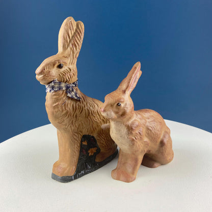 Brown Rustic Bunny Rabbit Figurine with Plead Bow. Hand-Painted Easter Display. Spring Celebration. Modern Farmhouse. Dining Room Decor.