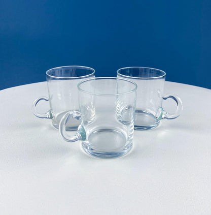 Coffee Tea Hand Blown Cups for Juice Punch Espresso Matcha or Irish Coffee. Set of 6. Loop Handles. Modern Glassware. Dining Room Decor.