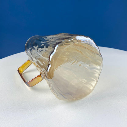 Iridescent Peach Bark Pattern Glass Pitcher Vase. Hand Blown 10" Water Ice Tea Juice or Lemonade Jug. Garden Party Lemonade Stand Tea Party.