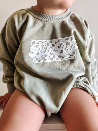 Big Brother Checkered Sweatshirt Romper: Baby Boy Outfit