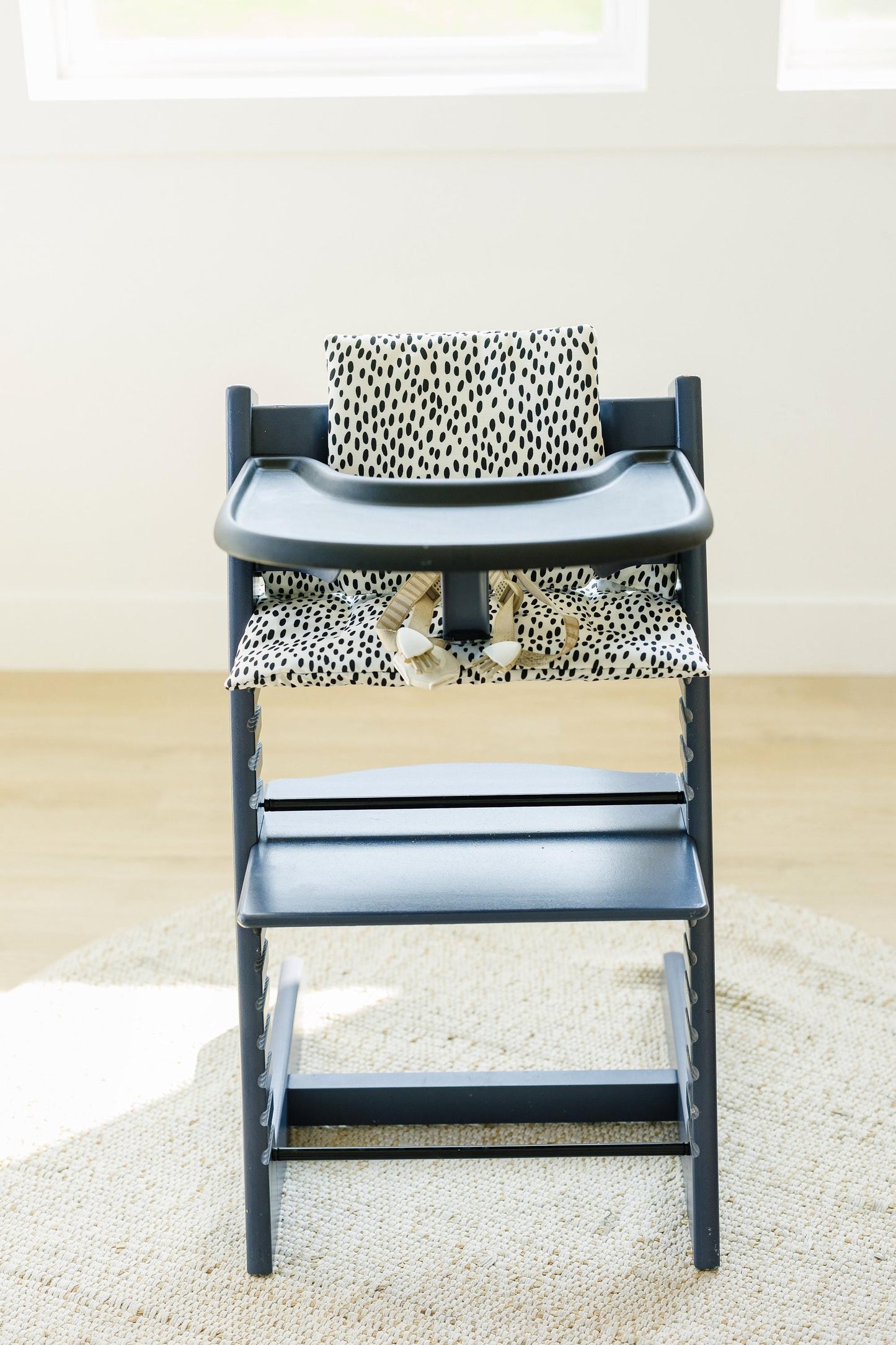 Black Polka Dot Stokke Tripp Trapp Cushion: Wipeable Highchair Accessory