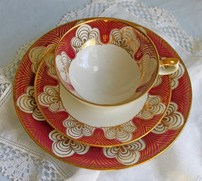 Antique Elgenbein Bavarian Porcelain Cup, Saucer, and Plate, Gold Floral