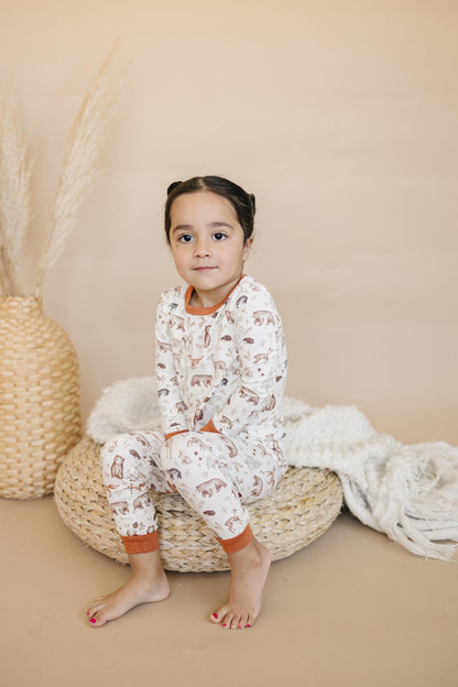 Forest Friends 2pc Bamboo Pajamas - Fall Woodland PJ Set for Toddlers and Kids