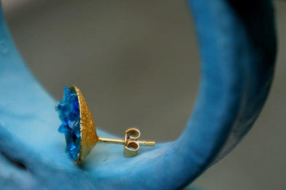 Sea Shell Silver Stud Earrings with Turquoise Murano Glass, Handmade Minimalist Jewelry, Organic Nature Studs, Gift for Protection & Prosperity, Gold or Sterling Silver 925