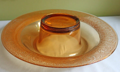 Antique Pink Glass Serving Plate with Center Handle & Black Rim. Delicate Gold Motif of Lotuses. Art Deco Cookies, Cupcakes, Sweets Platter.
