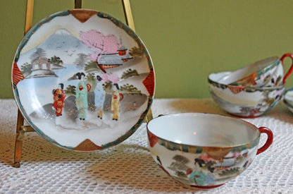 Antique Hand Painted Tea Cup - Asian Motif with June Moth Pattern