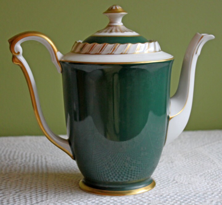 Bavarian Coffee Pot by Schwartzburg with Yellow Roses on Green Background