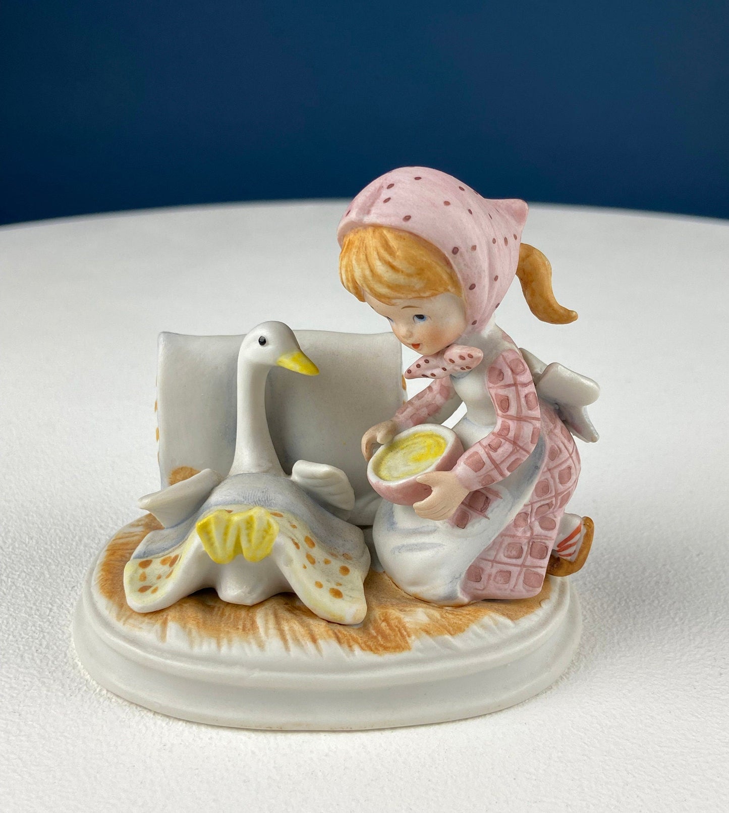 Porcelain Figurine by Lefton of Girl Feeding Sick Goose with Message: "Giving is Loving." Get Well Soon Gift. Gratitude to Doctor Friend.
