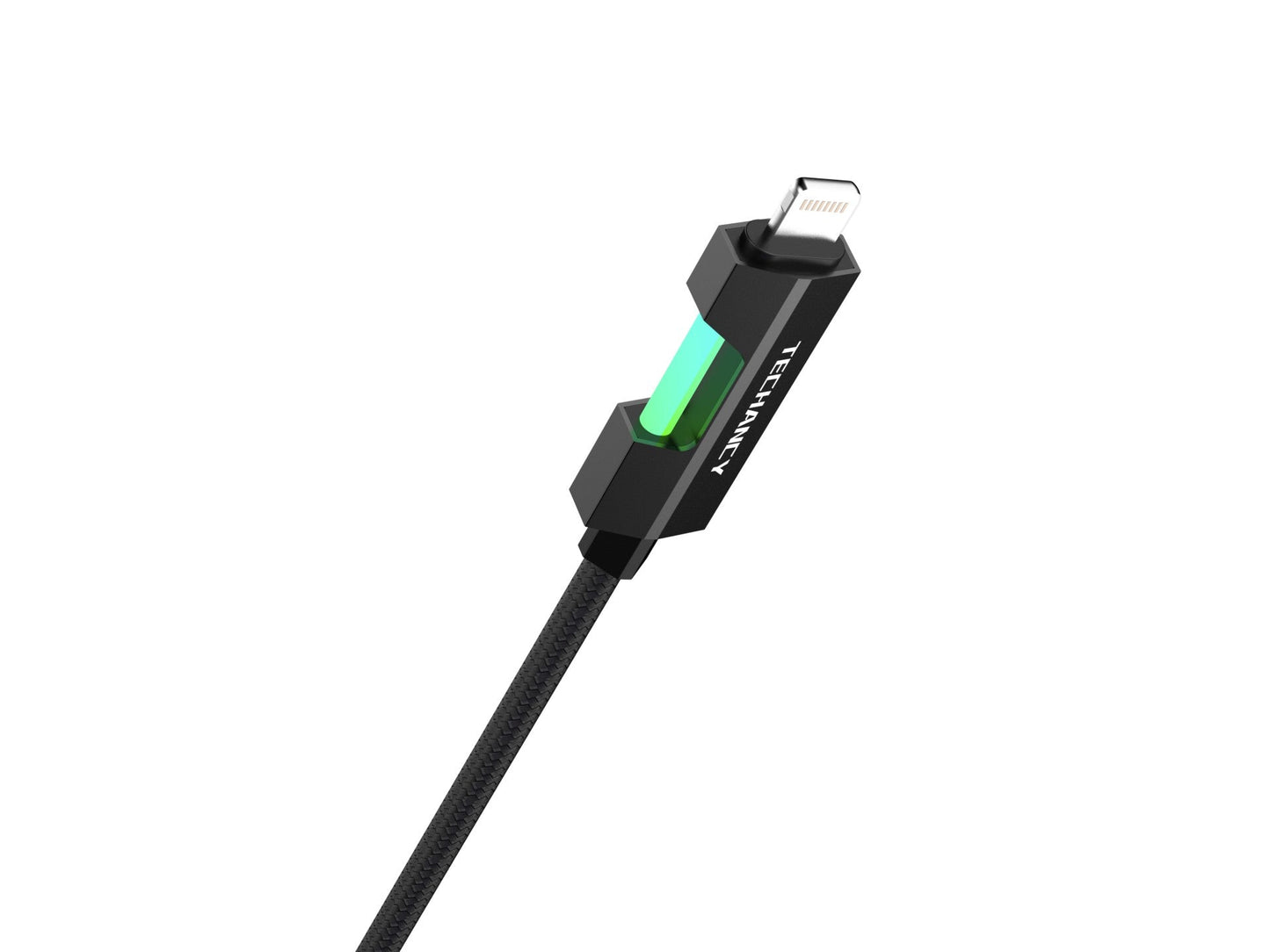 Techancy Cabo Usb-C Para Lightning TB1797, 1 Metro/30 Watts, Luzes Rgb, Trançado Em Alumínio, Compatível Com Iphone 11-14 Preto