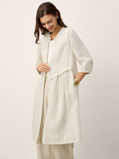 Linen-Lyocell Deconstructed Asymmetric Front Pleat Midi Dress EULALIE