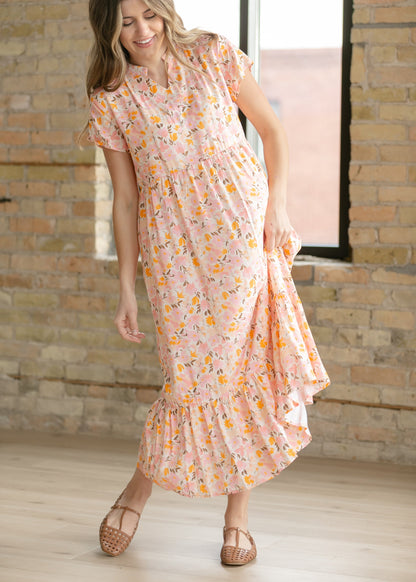 Jaydrien Floral Flutter Sleeve Midi Dress - FINAL SALE