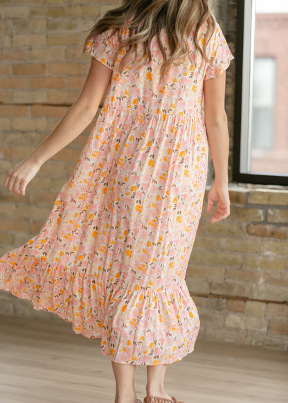 Jaydrien Floral Flutter Sleeve Midi Dress - FINAL SALE