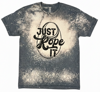Just Rope It Bleached Western Tee | Hand-Distressed Dark Heather Grey Bella + Canvas 3001 | Rowdy Rowels Rodeo Graphic T-Shirt