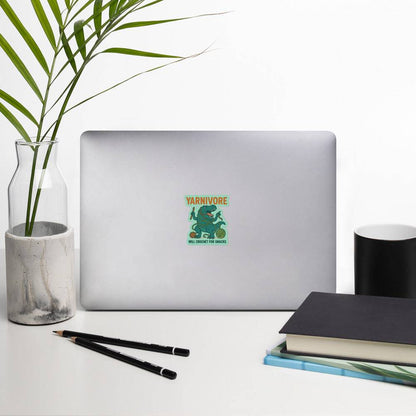 🦖 Yarnivore Sticker – Will Crochet for Snacks Bubble-free stickers