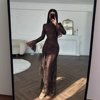 Lace Bodycon Evening Dress with Bell Sleeves(MS391)