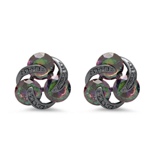Ladies Black Ip Brass Rainbow Simulated Diamond Cluster Stud Earrings