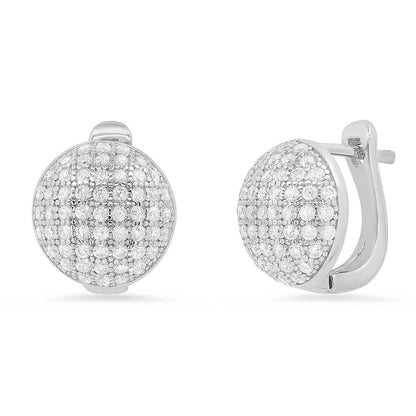 Ladies Sterling Silver and Simulated Diamonds Round Huggie Earrings
