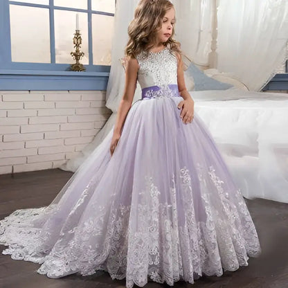 Lavender Tulle Lace Wedding Dress for Children
