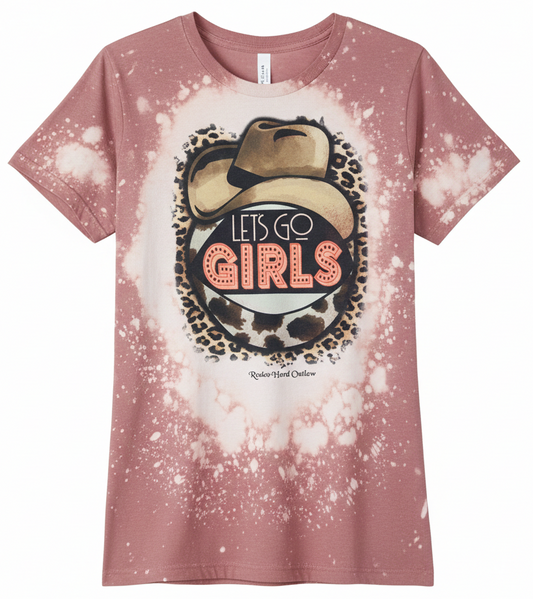 Let's Go Girls Bleached Western Graphic Tee | Hand-Distressed Mauve Bella + Canvas 3001 | Rowdy Rowels Leopard Western Cowgirl T-Shirt