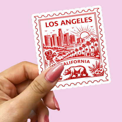 Los Angeles California Retro Postage Stamp Sticker