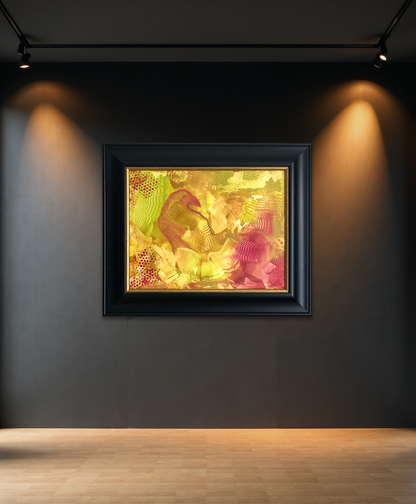 Abstract Raven Original Oil Painting. Painted in Shades of Red, Yellow, Orange. Framed.