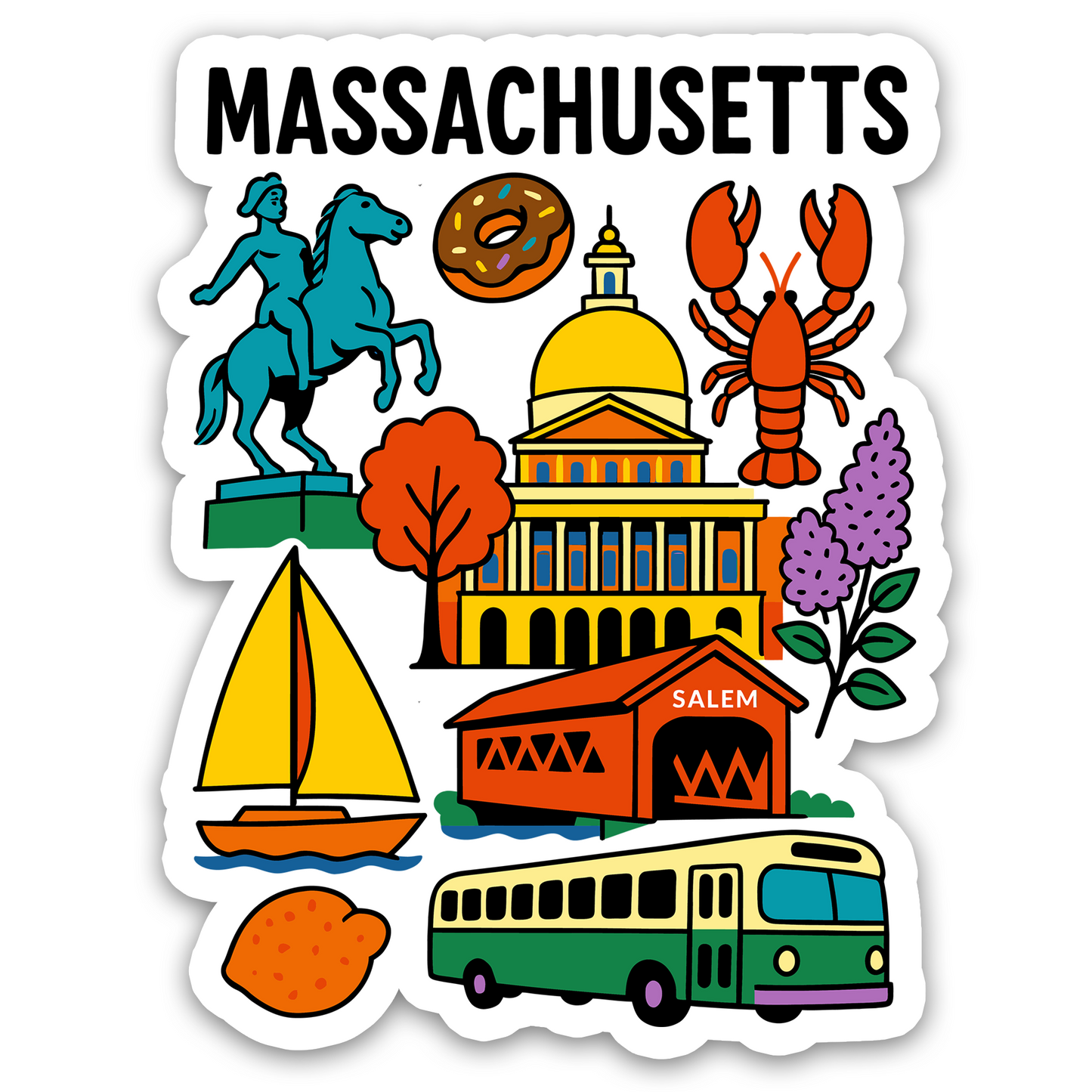 Massachusetts State Icons Sticker