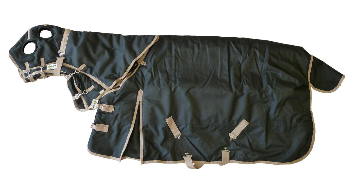AJ Tack 1200D Waterproof Turnout Horse Blanket with Hood - Black