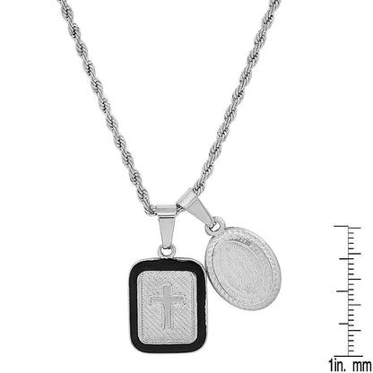 Men's Our Lady of Guadalupe and Black Enamel Dog Tag Pendant