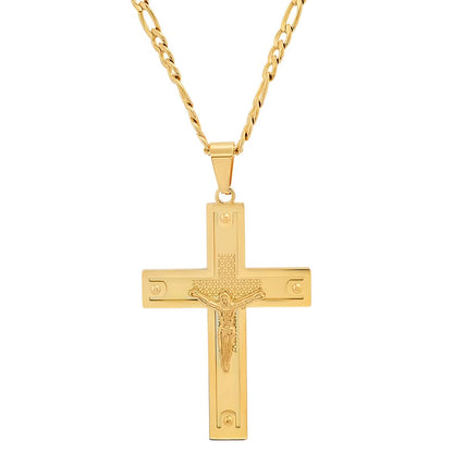 Men's Stainless Steel Crucifix Pendant with Studs