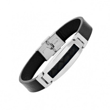 Men’s Stainless Steel Mesh Leather Bracelet