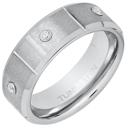 Men's Tungsten and Simulated Diamonds Band Ring