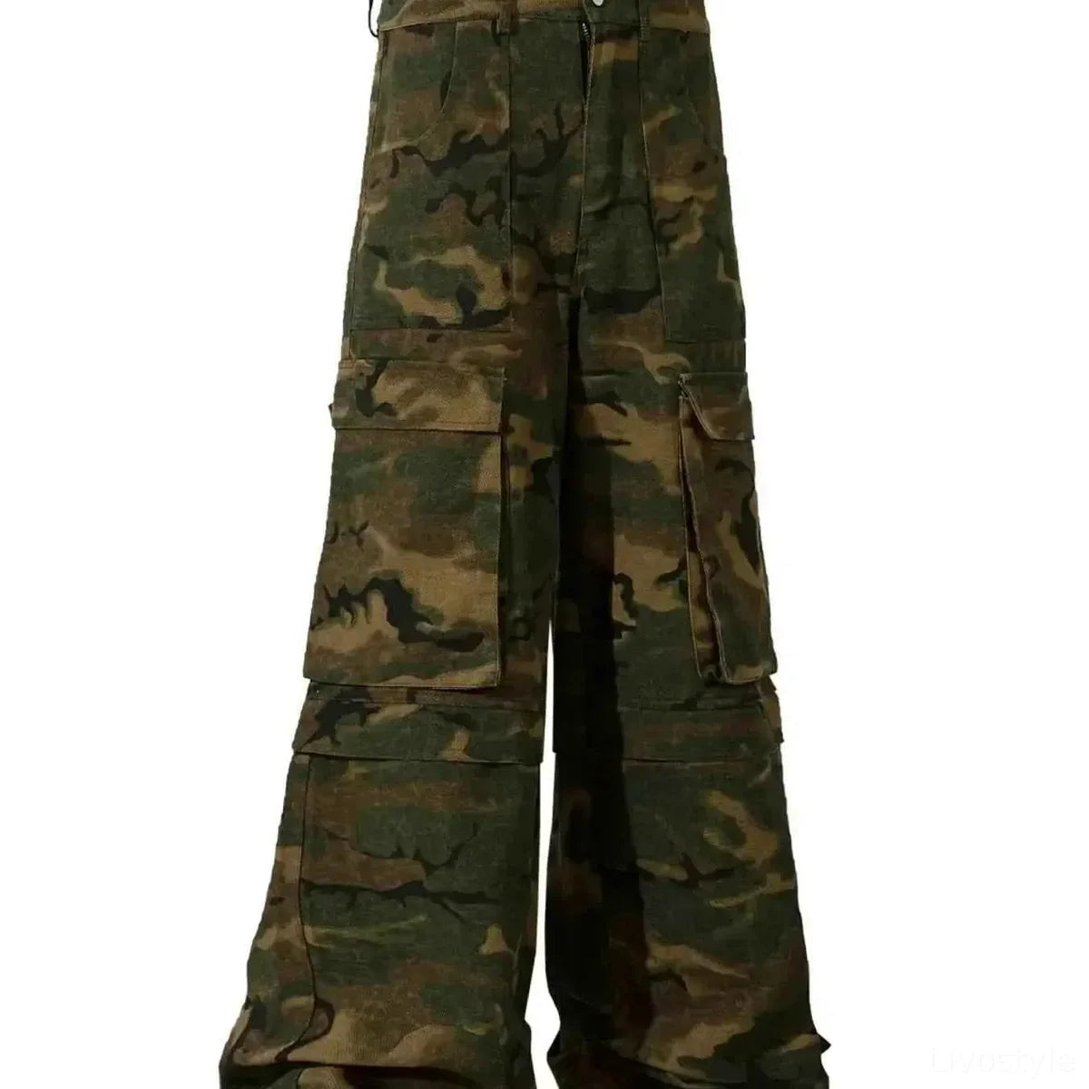 Green Utility Men's Wide Leg Camouflage Cargo Pants