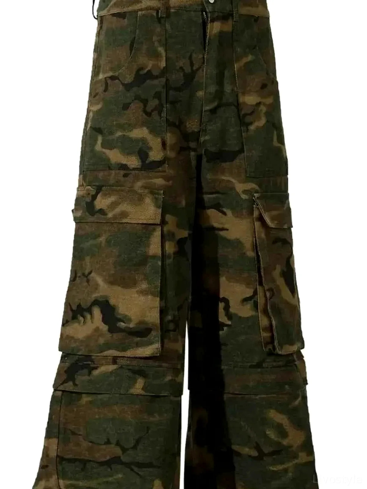 Green Utility Men's Wide Leg Camouflage Cargo Pants