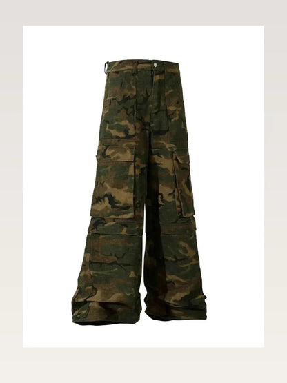 Green Utility Men's Wide Leg Camouflage Cargo Pants