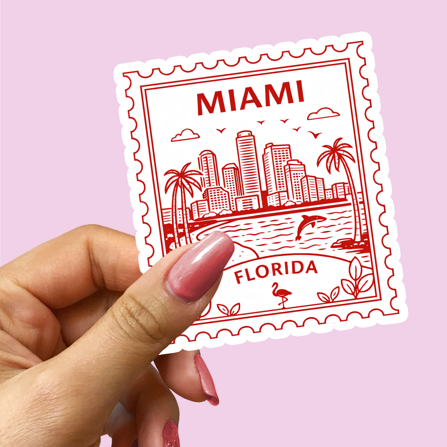 Miami Florida Retro Postage Stamp Sticker