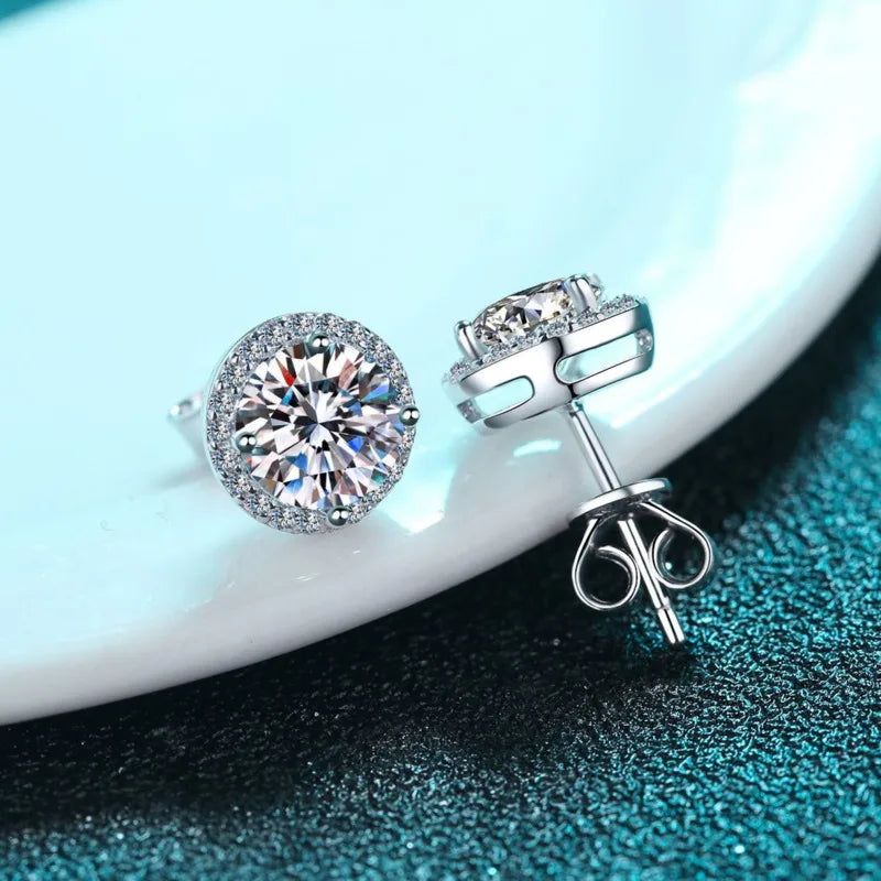 Moissanite Stud Earrings 0.8ct D Color 925 Sterling Silver 18K White Gold