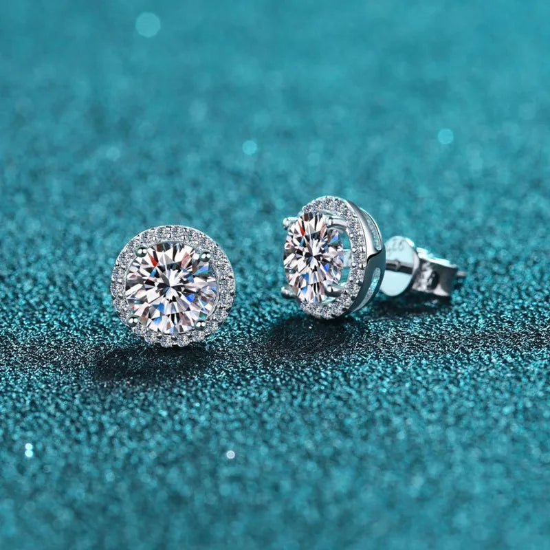 Moissanite Stud Earrings 0.8ct D Color 925 Sterling Silver 18K White Gold