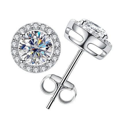 Moissanite Stud Earrings 0.8ct D Color 925 Sterling Silver 18K White Gold