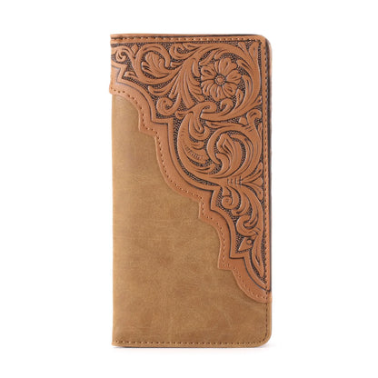 Men’s Long Embossed Floral PU Leather Bifold Wallet