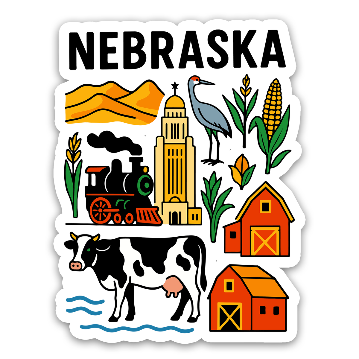 Nebraska State Icons Sticker