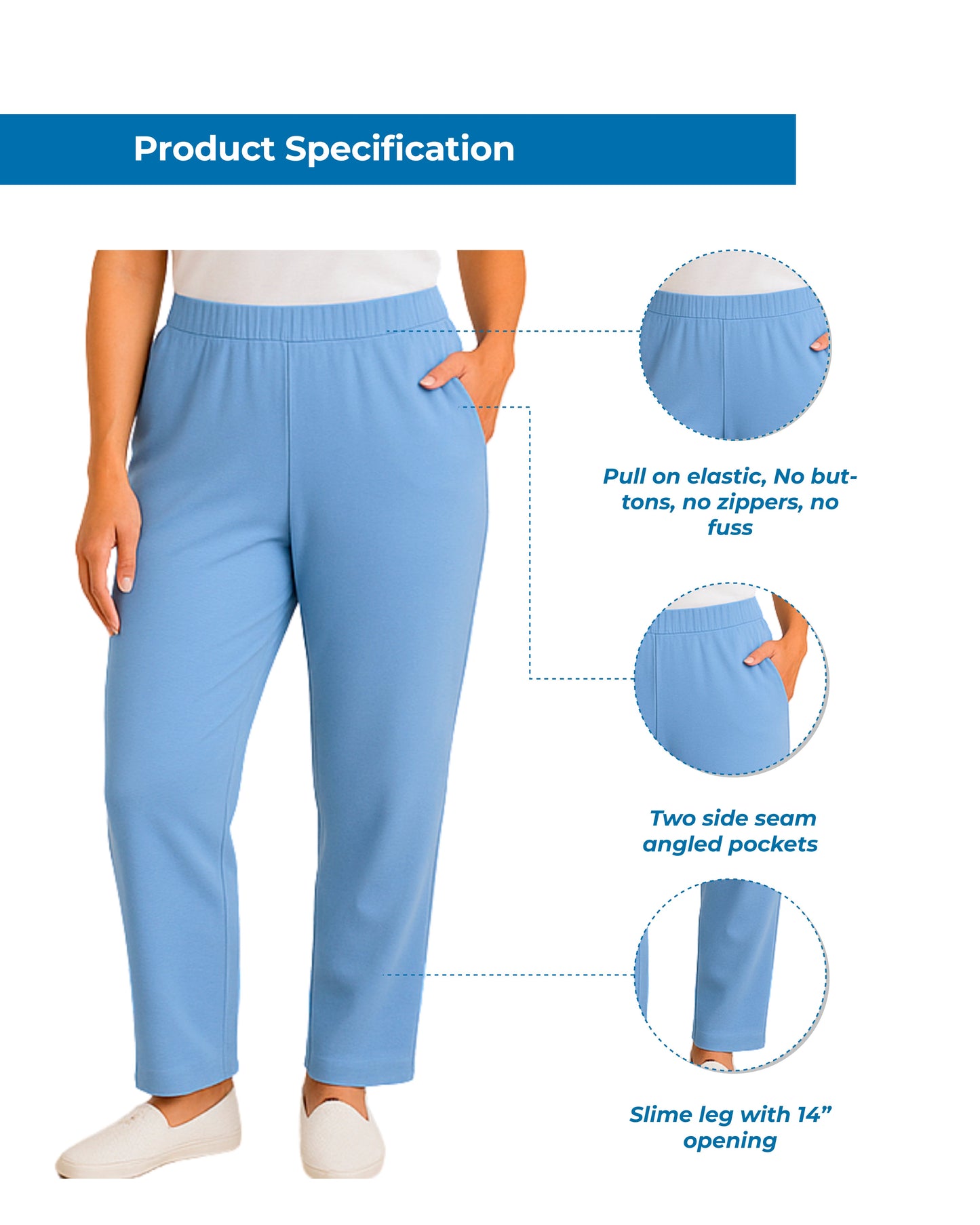 Women's Pull-On Flat Front Knit Pants — Cotton Blend Elastic Waist